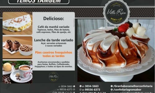 Confeitaria, café e fábrica de bolos, tortas, doces e salgados