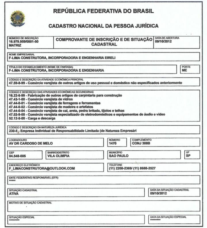 Vendo cnpj construção e incorporação ERELE