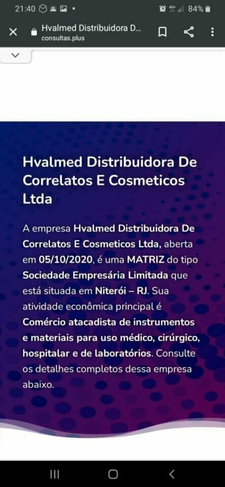 HVALMED DISTRIBUIDORA DE CORRELATOS E COSMETICOS LTDA