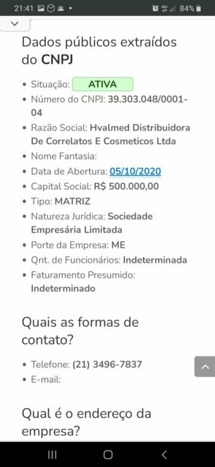 HVALMED DISTRIBUIDORA DE CORRELATOS E COSMETICOS LTDA