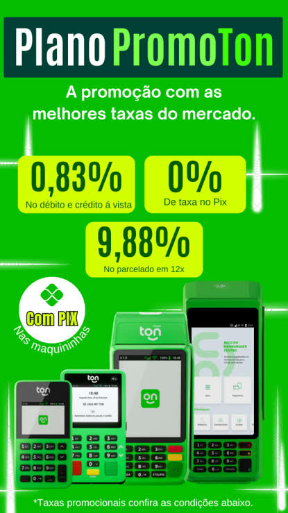 Maquininha de cartão Ton T3 com 2 baterias/Qrcode/touch-screen sem aluguel