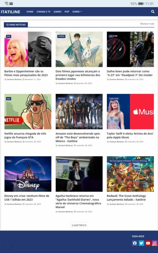 Vendo site de notícias sobre games e cinema