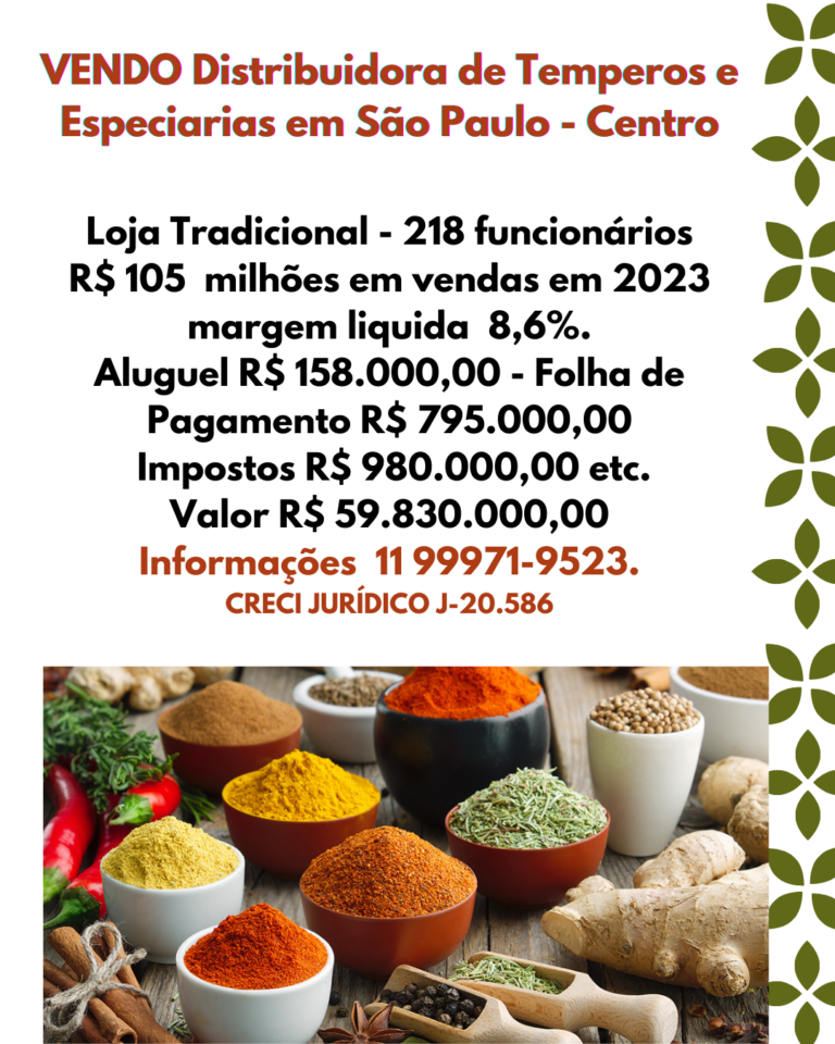 Vendo Distribuidora de Alimentos no Centro de São Paulo