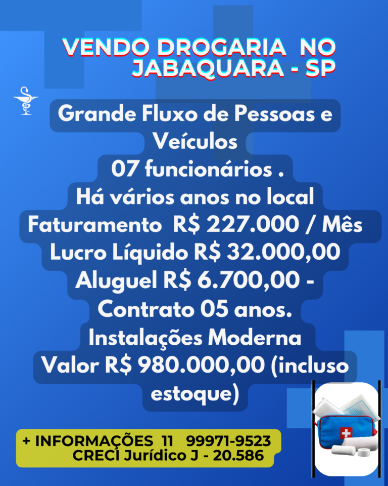 Vendo Excelente  Drogaria no Jabaquara – São Paulo