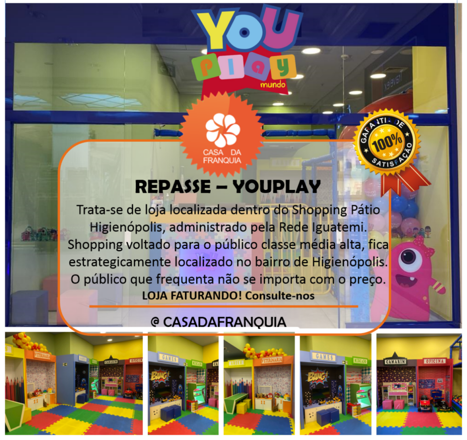 REPASSE – FRANQUIA YOUPLAY EM SÃO PAULO – SHOPPING PÁTIO HIGIENÓPOLIS