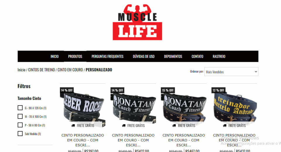 Vendo E-commerce em Operação de 10 anos – Cintos Personalizados de treino