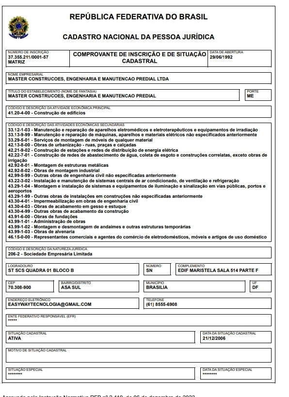 Vendo CNPJ em atividade por 19 anos para construção e licitação