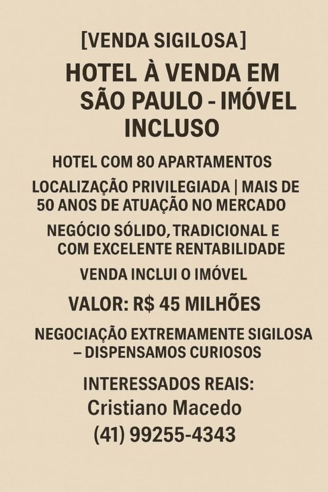 Hotel à Venda em São Paulo – Imóvel Incluso