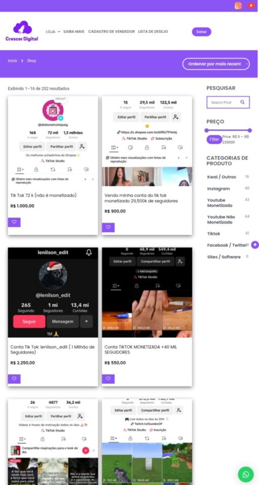 Vendo site de Marketplace