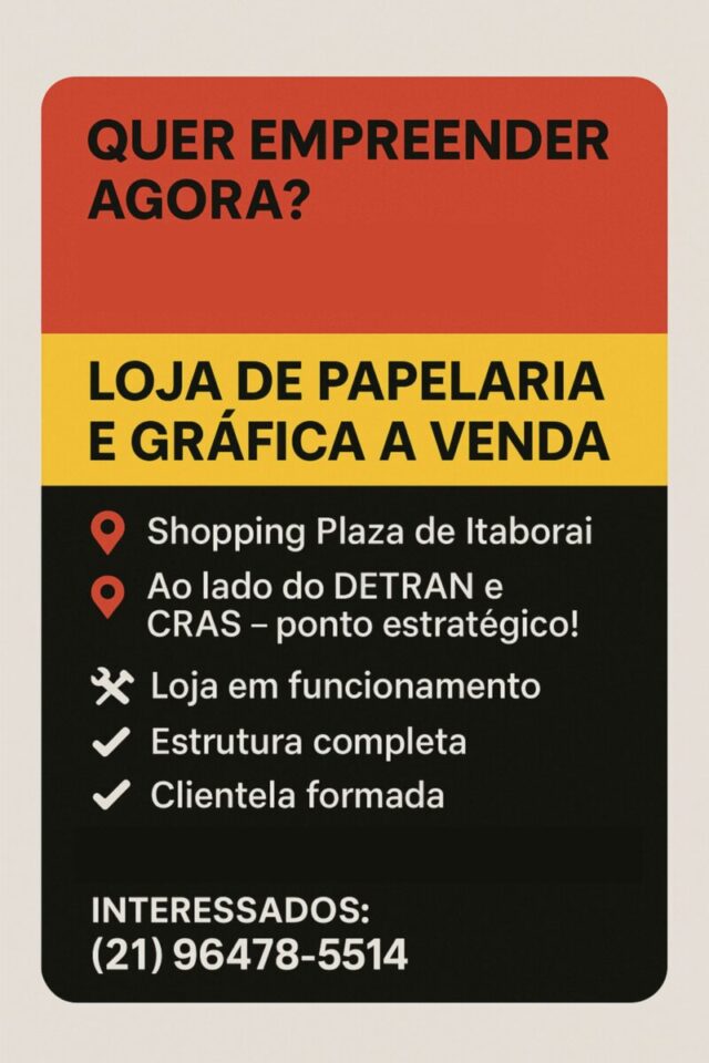 LOJA À VENDA EM ITABORAÍ – RJ – PAPELARIA E GRÁFICA