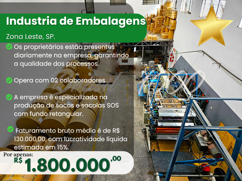Industria de Embalagens na Zona Leste, SP Cod 113413