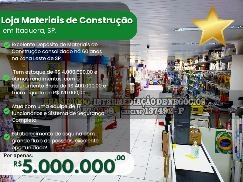 Loja Materiais de Construção, Itaquera, SP Cod 104517