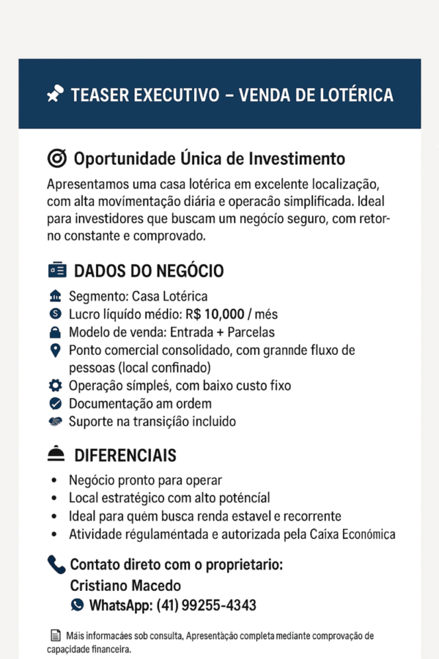 🎯 Oportunidade Única de Investimento