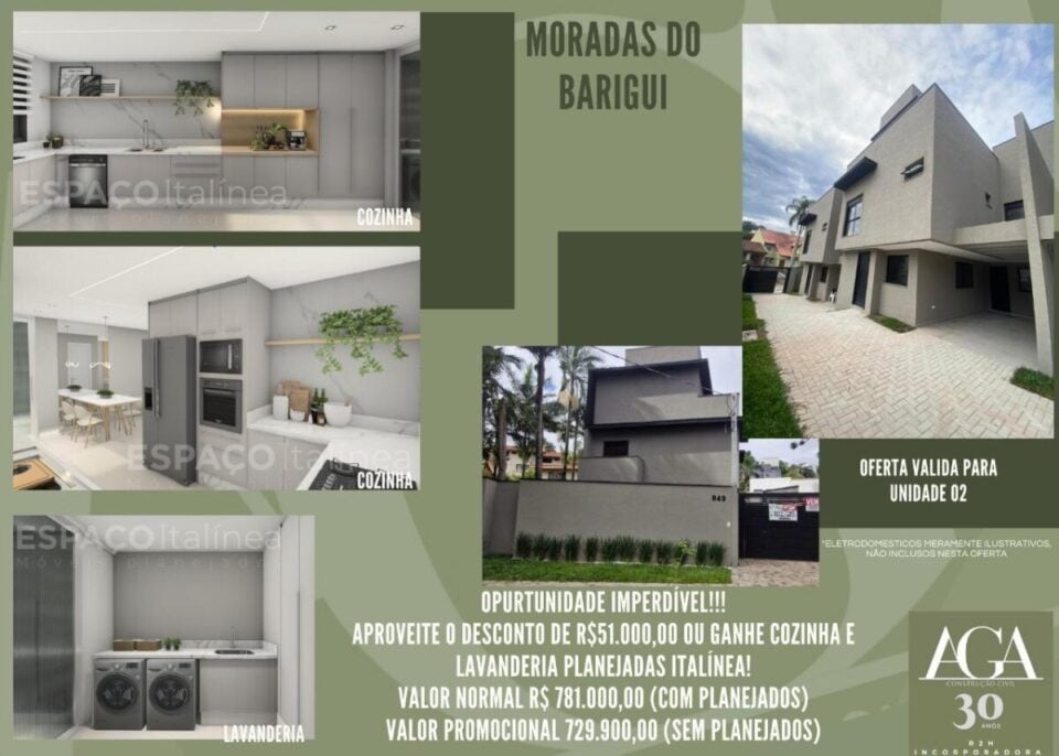 SOBRADOS NOVOS com 3 quartos, suíte, ático nas Mercês CURITIBA PARANÁ