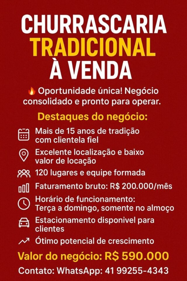 CHURRASCARIA TRADICIONAL À VENDA