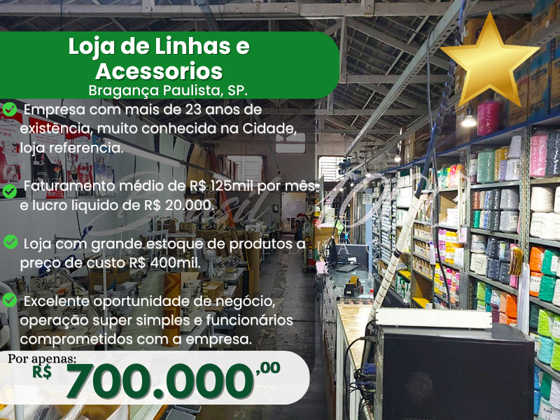 Loja de Linhas e Acessorios em Bragança Paulista, SP Cod 113871