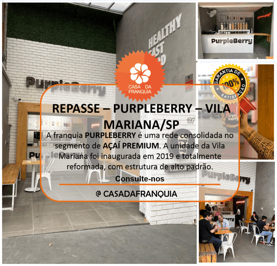 🍇✨ OPORTUNIDADE DE REPASSE – FRANQUIA PURPLEBERRY – VILA MARIANA/SP ✨🍇