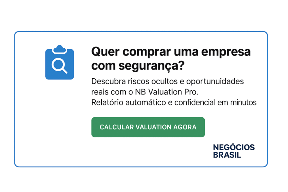 Card final com chamada para ação convidando empresários a usar o NB Valuation Pro para avaliar riscos antes de comprar um negócio.