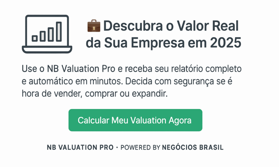 “Card visual com chamada para ação convidando empresários a calcular o valuation da sua empresa pelo NB Valuation Pro.”