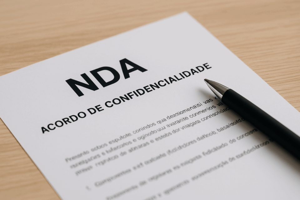 Documento de acordo de confidencialidade (NDA) representando segurança nas negociações de venda de empresas