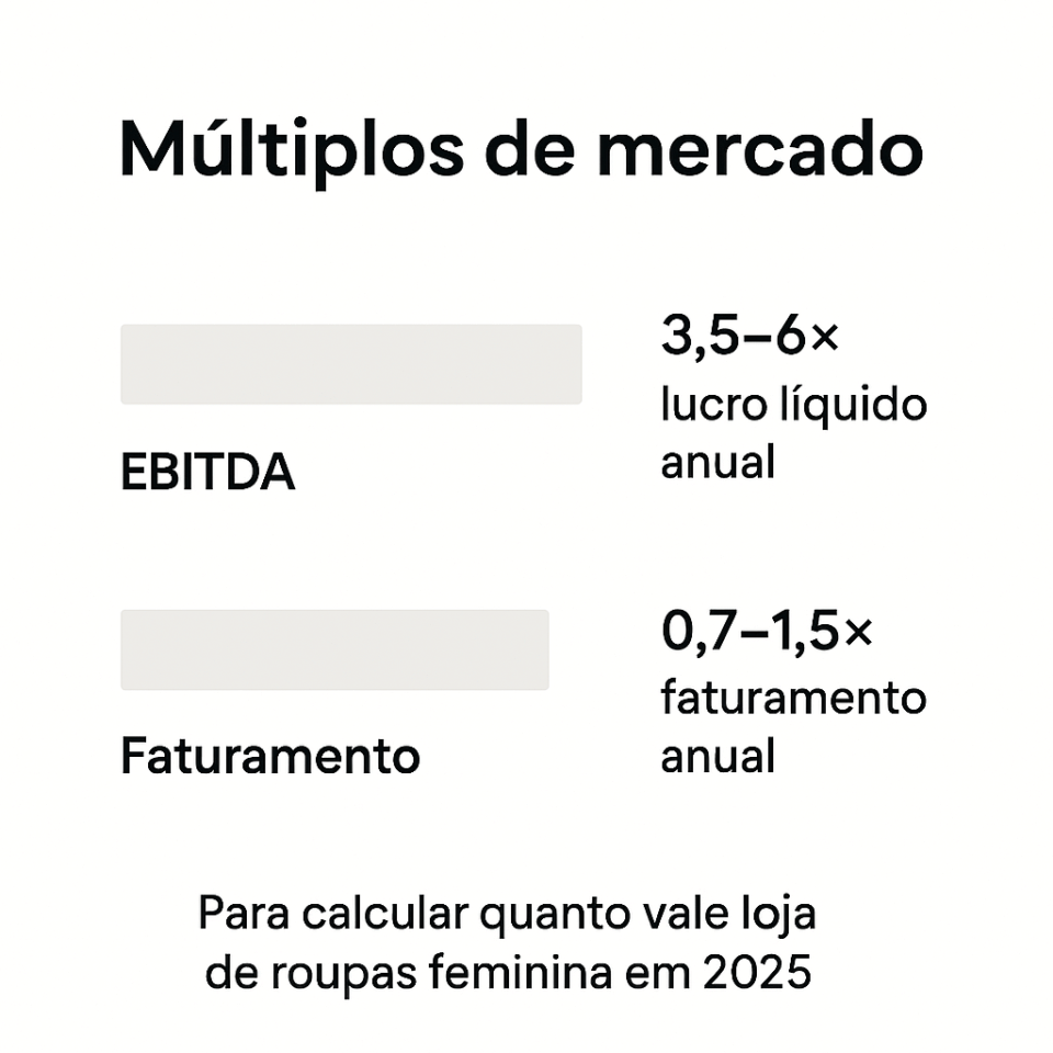 Gráfico com múltiplos de mercado para calcular quanto vale loja de roupas feminina em 2025, mostrando EBITDA e faturamento.