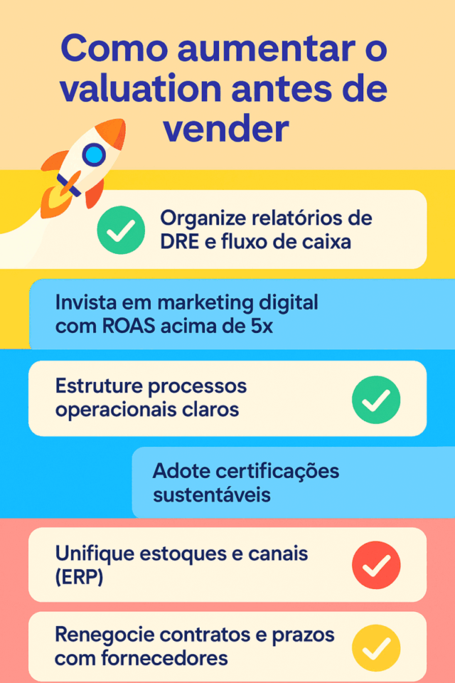 Checklist com ações para aumentar o valuation de uma loja de roupas feminina em 2025.