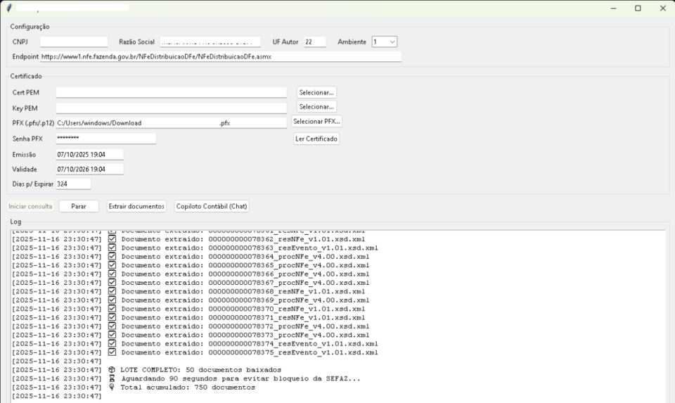 CODIGO FONTE DE SISTEMA PARA DOWNLOAD DE XML DAS NFE EM LOTES