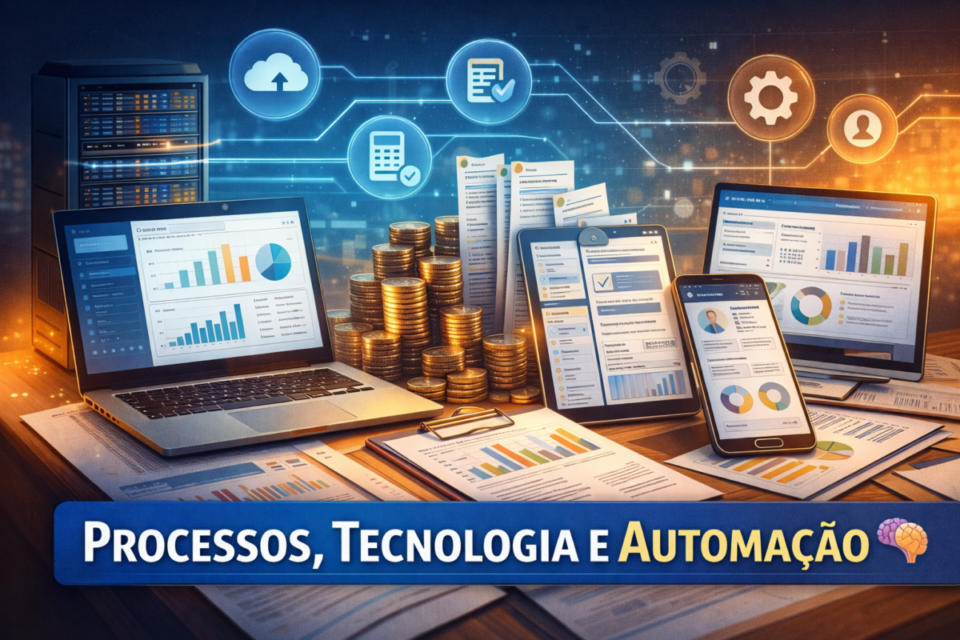 Processos, tecnologia e automação como fatores de valorização na avaliação de um escritório de contabilidade em 2026, com uso de ERP, BI, CRM e automação fiscal