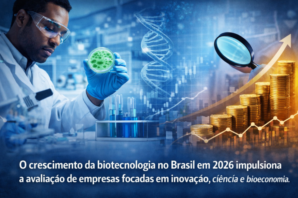 Panorama da biotecnologia no Brasil em 2026 com foco em inovação científica, pesquisa laboratorial e valuation de empresas de biotecnologia