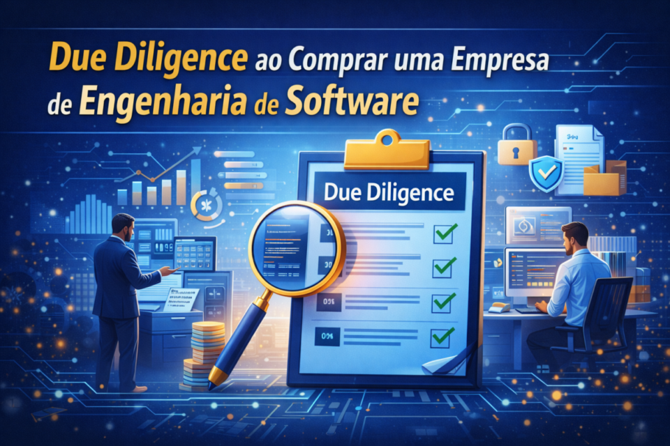 Due diligence na compra de empresa de engenharia de software com análise financeira, técnica e jurídica antes da aquisição