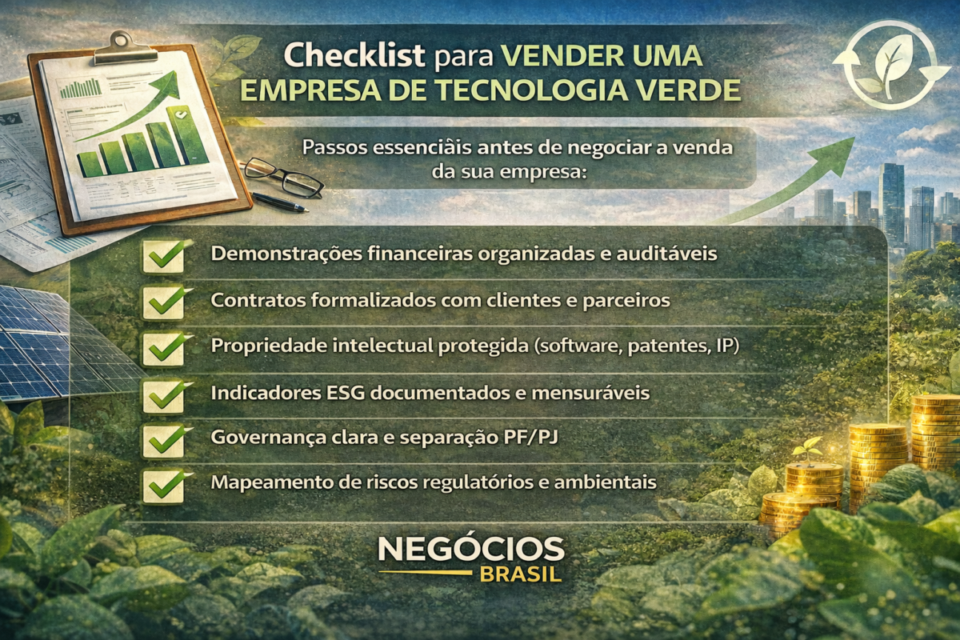Checklist de preparação para vender uma empresa de tecnologia verde em 2026
