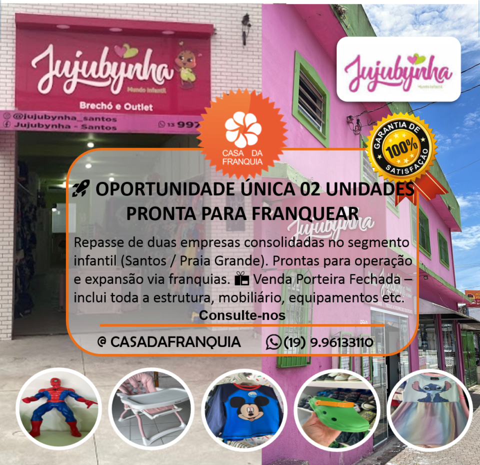 🚀JUJUBYNHA DUAS LOJAS PRONTAS PARA FRANQUEAR – REPASSE RENTÁVEL
