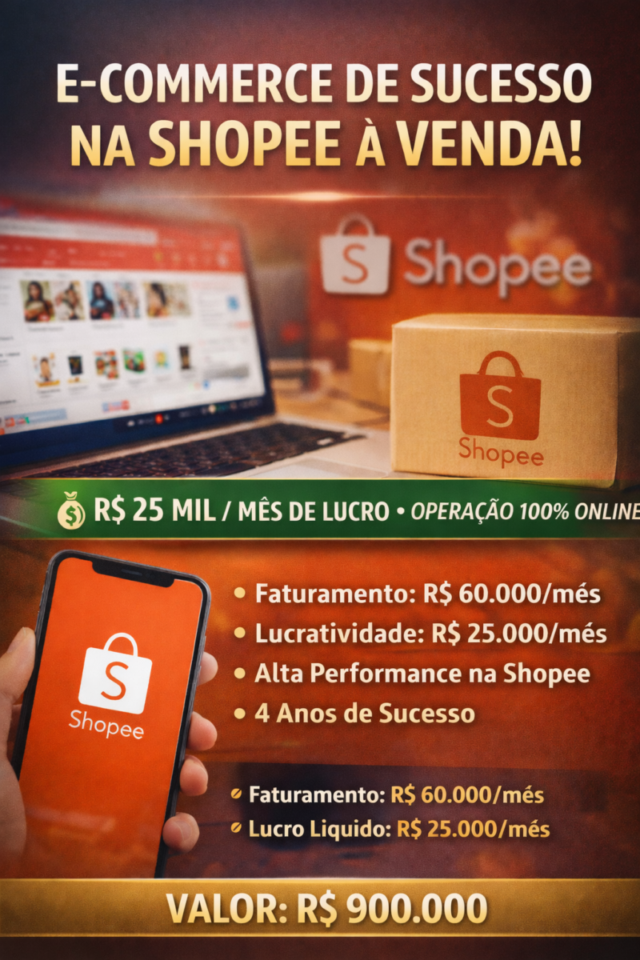 E-commerce Lucrativo à Venda  R 25 mil/mês de Lucro  4 anos  100 Onlin