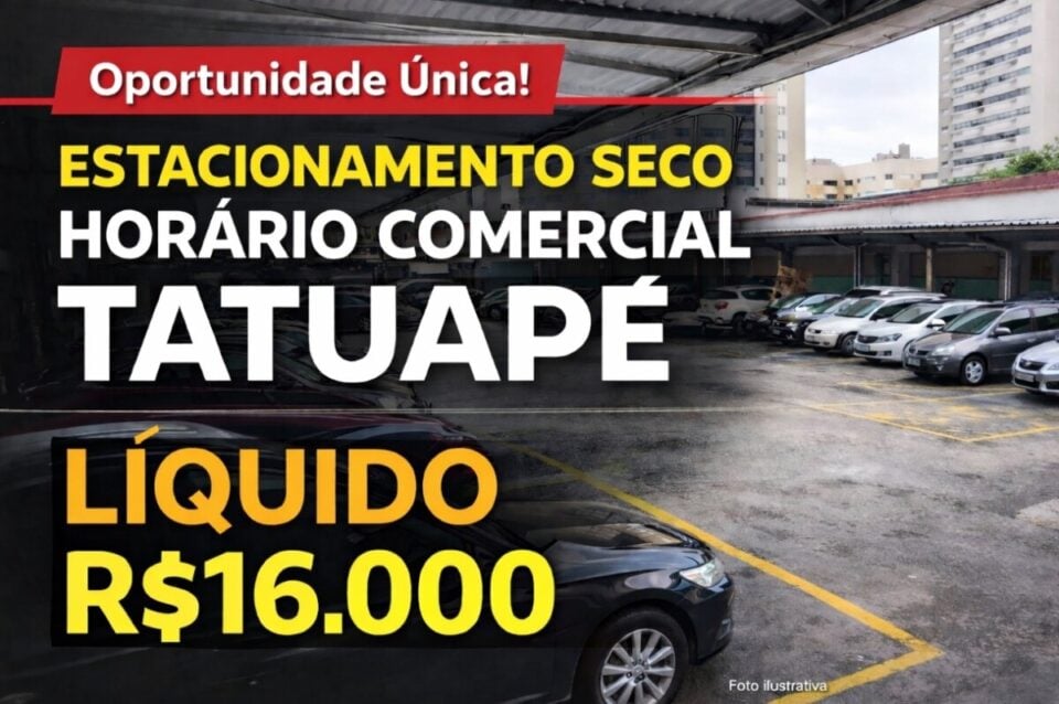 OPORTUNIDADE – ESTACIONAMENTO HORÁRIO  COMERCIALNO TATUAPÉ