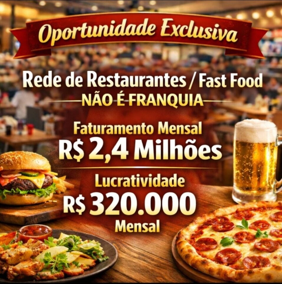 ATENÇÃO INVESTIDORES DO RAMO ALIMENTÍCIO REDE DE RESTAURANTES A VENDA SP