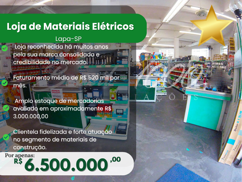 Tradicional Loja de Materiais Elétricos na Lapa – SP COD 114362