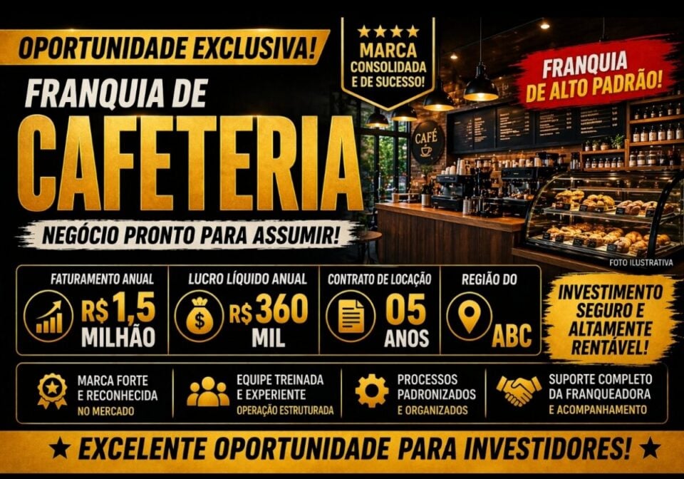 LINDÍSSIMA CAFETERIA FRANQUIA RENOMADA PRÉDIO COMERCIAL ABC