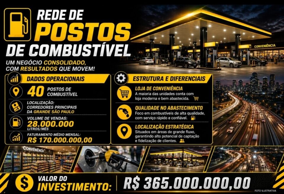 OPORTUNIDADE ÚNICA  REDE DE POSTOS DE COMBUSTÍVEIS A VENDA NA GRANDE SP–