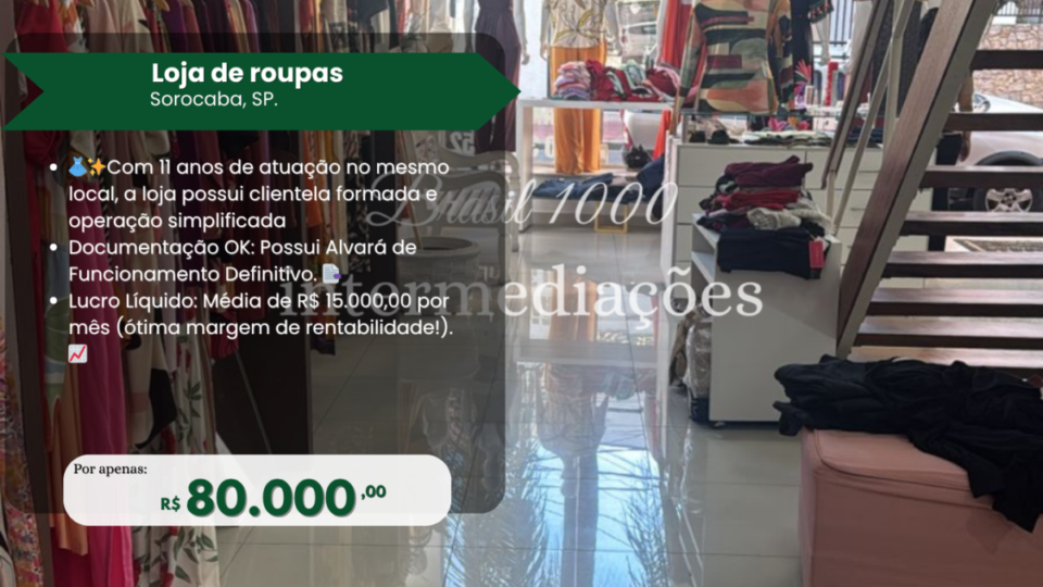 LOJA DE ROUPAS CONSOLIDADA EM SOROCABA