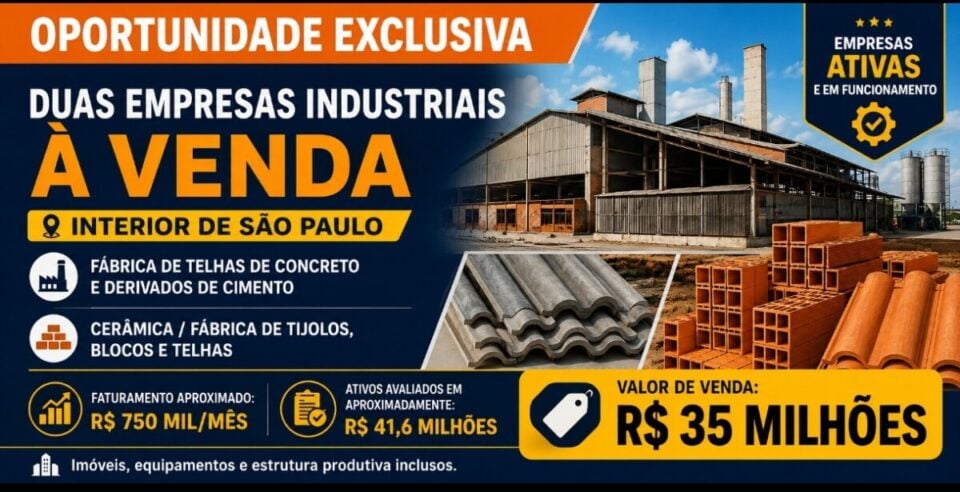 EXCELENTE ATIVO  FÁBRICA DE TIJOLOS E TELHAS NO INTERIOR DE SP