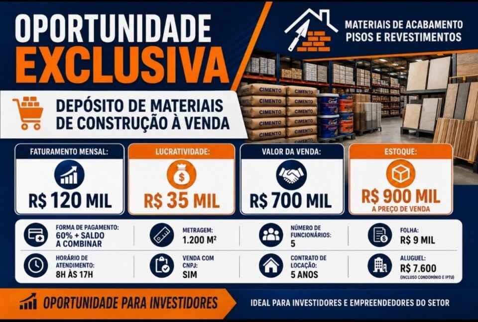 ÓTIMA OPORTUNIDADE DE NEGÓCIO NO RAMO DE PISOS E REVESTIMENTOS  GRANDE SP