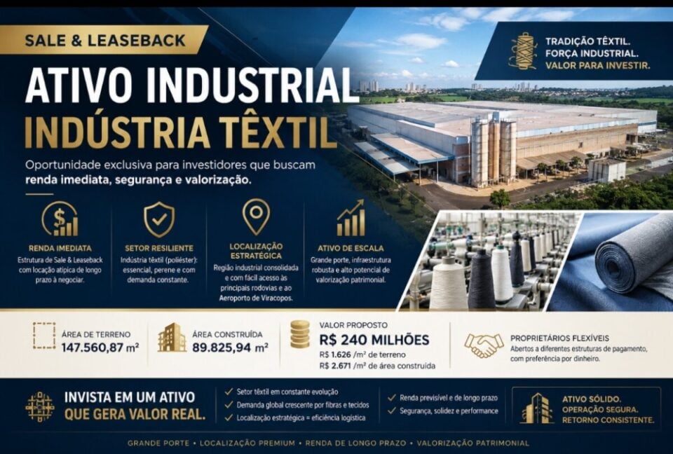 OPORTUNIDADE ÚNICA A VENDA INDÚSTRIA TEXTIL 40 ANOS DE MERCADO  EM SP