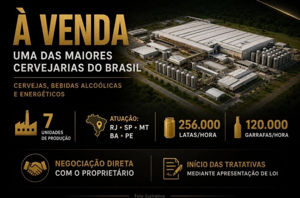 CERVEJARIA INDUSTRIAL À VENDA  OPERAÇÃO DE GRANDE PORTE NO BRASIL