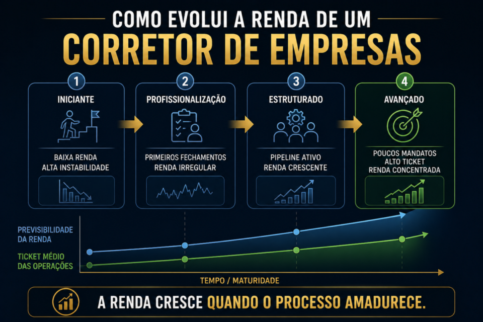 Como evolui a renda de um corretor de empresas