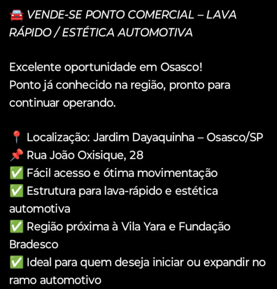 Passo ponto de lava rápido e estética automotiva