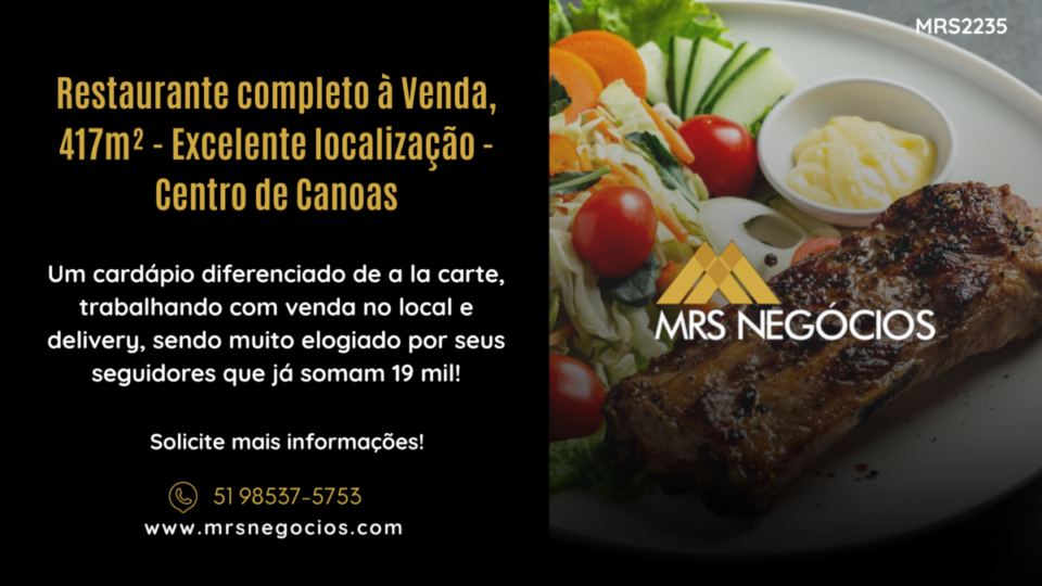 Restaurante completo à Venda, 417m² – Excelente localização – Centro de Can