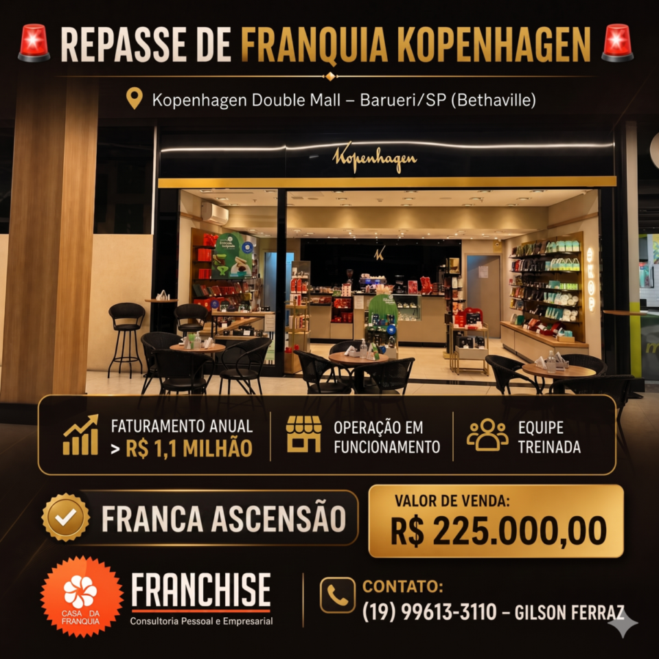 🚨 REPASSE DE FRANQUIA KOPENHAGEN – BARUERI/SP 🚨 🍫 KOPENHAGEN DOUBLE MALL
