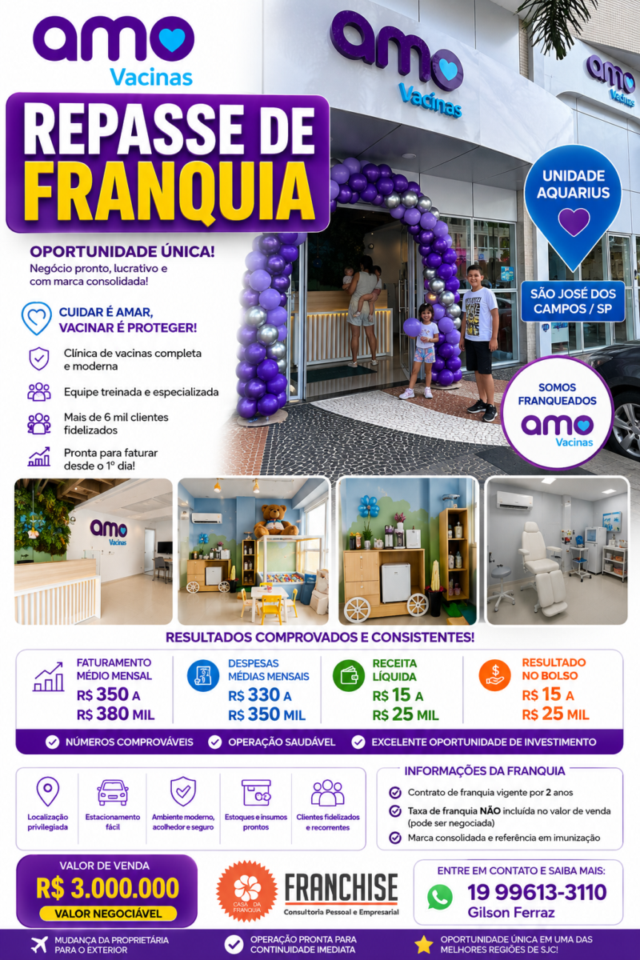 REPASSE DE CLÍNICA DE VACINAÇÃO EM SÃO JOSÉ DOS CAMPOS/SP