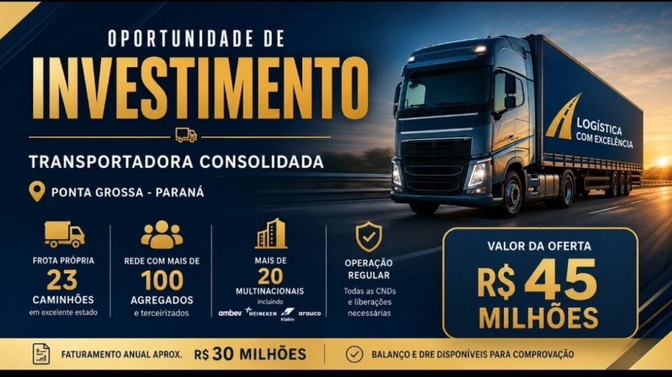 OPORTUNIDADE DE INVESTIMENTO TRANSPORTADORA CONSOLIDADA