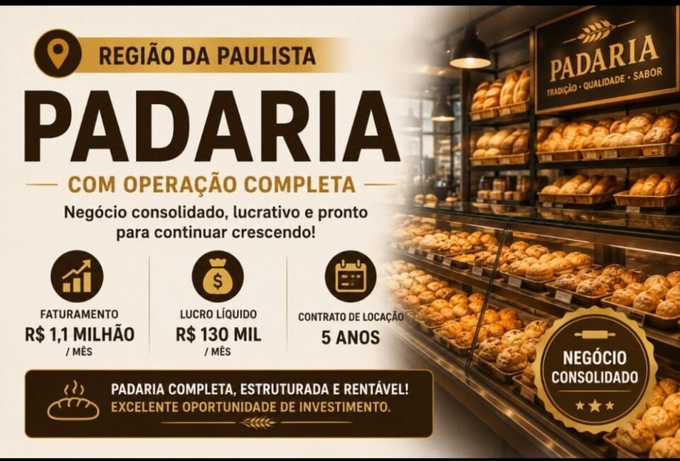 PADARIA E CONFEITARIA TRADICIONAL EXCELENTE OPORTUNIDADE DE INVESTIMENTO